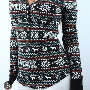 Victoria's Secret PINK Thermal Henley 2 Piece Set- Black, White, Gray & Pink